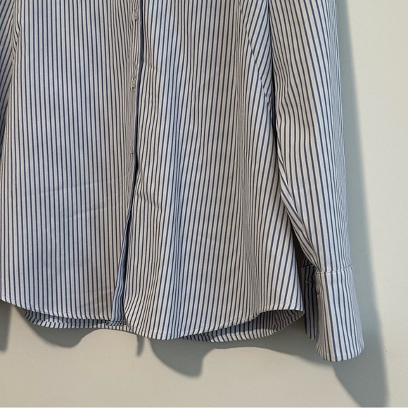Ministry of Supply Women's White and Blue Striped Button-Down Shirt - Picture 12 of 12